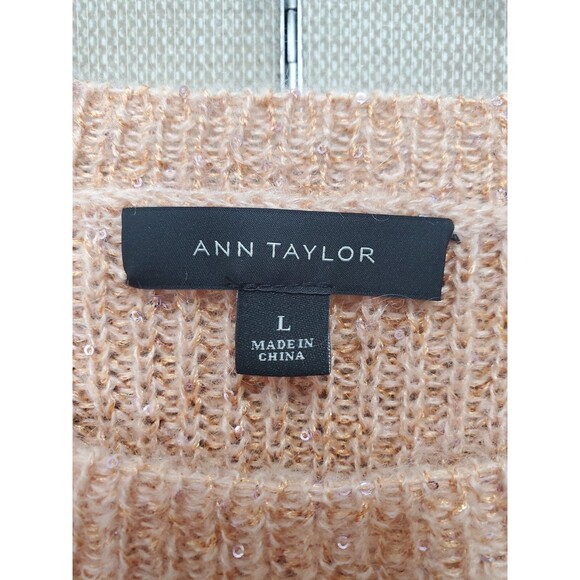 Ann Taylor Peach Sequined Boat Neck Mohair/Wool Blend Pullover Sweater Sz Large - Picture 4 of 7